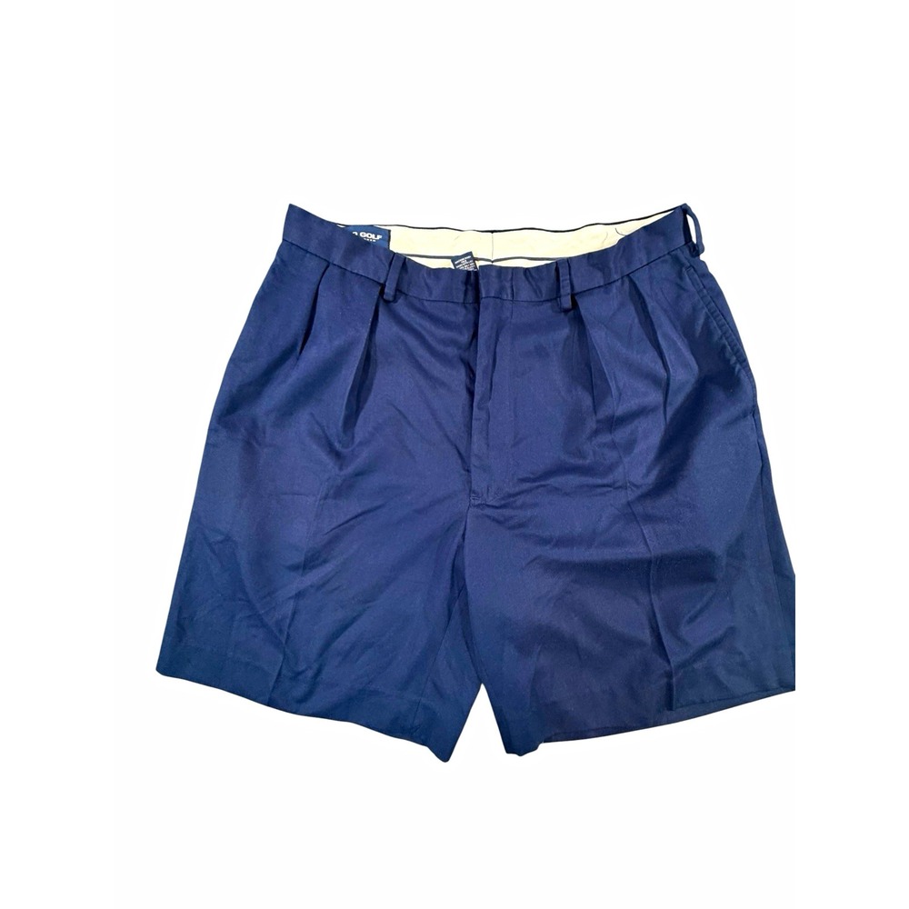 Polo Golf Ralph Lauren Mens Navy Blue Pleated Shorts 100% Polyester Size 34